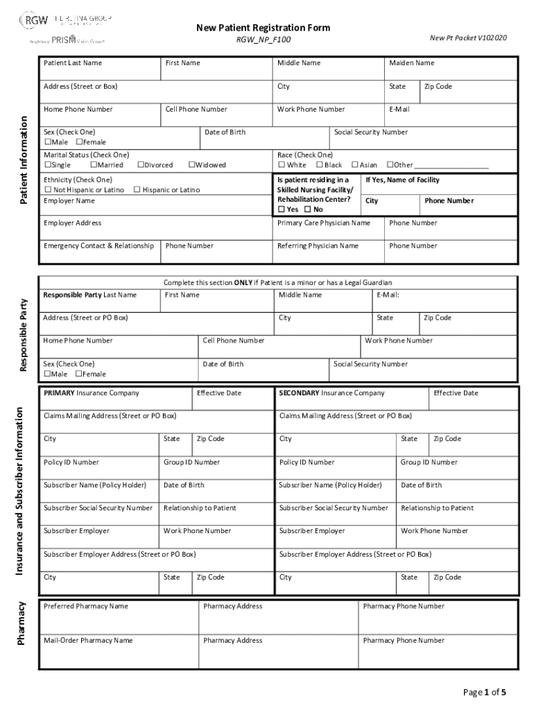 New Patient Registration Form - RGW Preview on Page 1