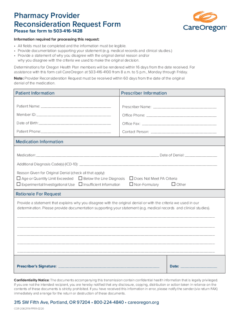 Get Pharmacy Provider Reconsideration Request Form Preview on Page 1