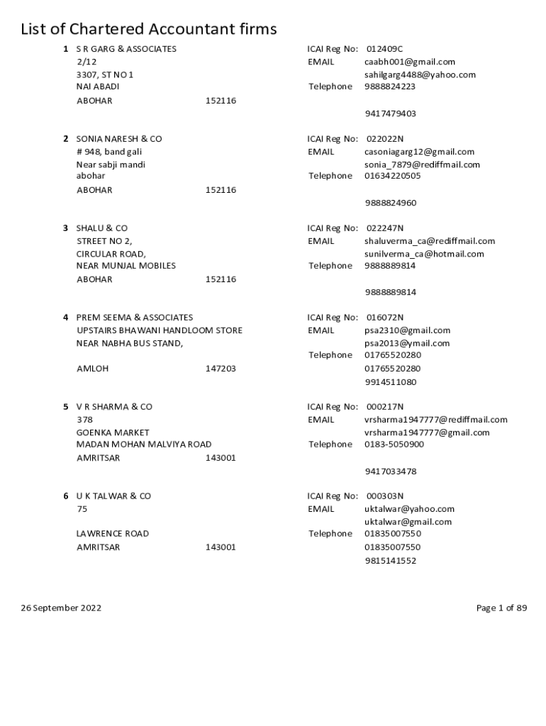 Fillable Online pbindustries gov List of Major Chartered Accountant's