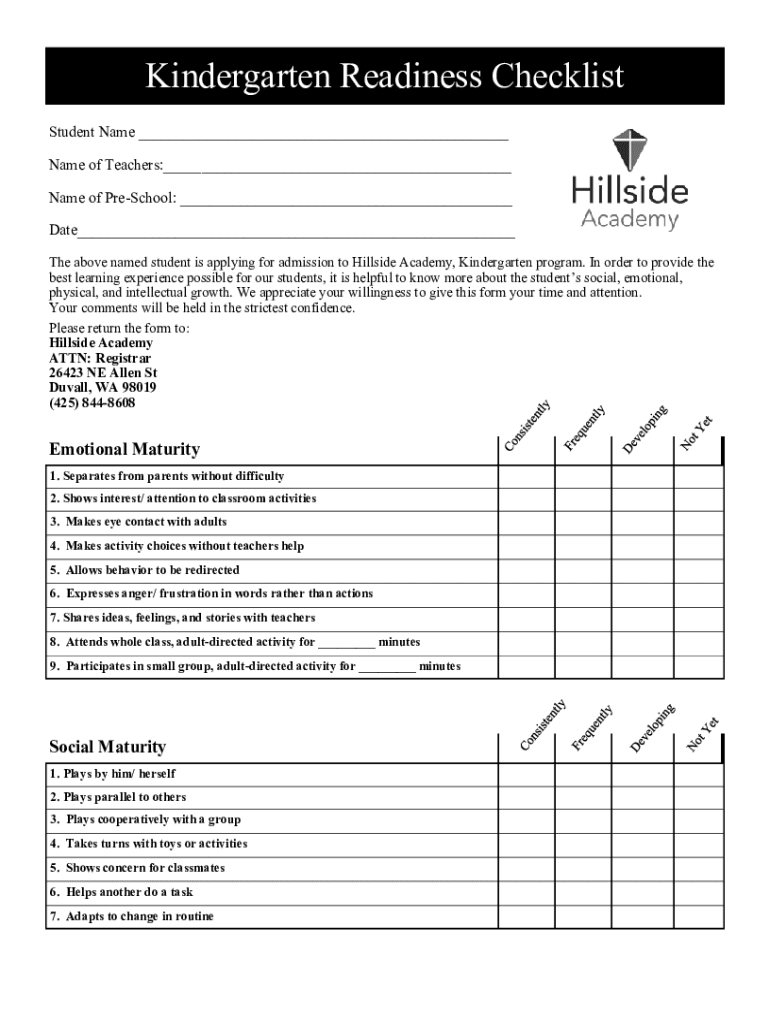 I am ready for kindergarten - Hillside Academy Preview on Page 1