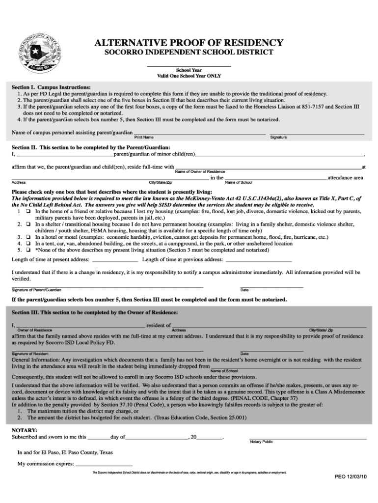 sisd proof of residency form Preview on Page 1