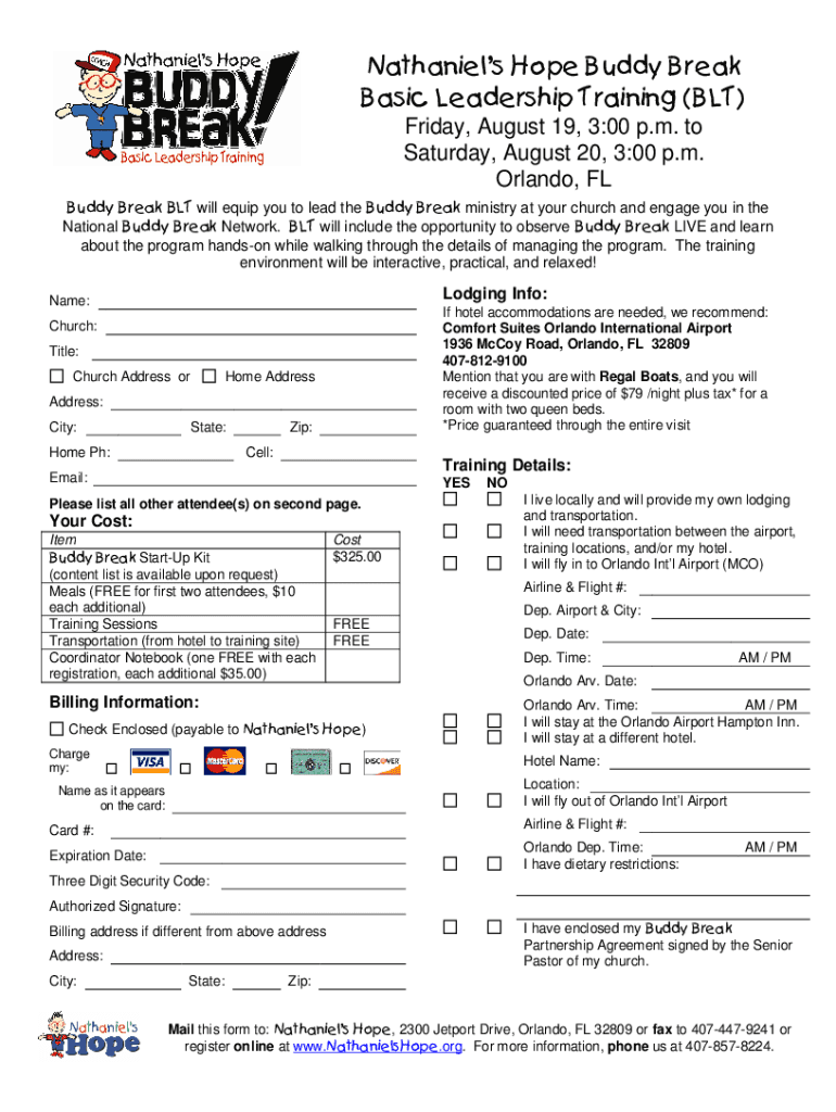 Fillable Online Nathaniel's Hope Buddy Break Basic Leadership Training