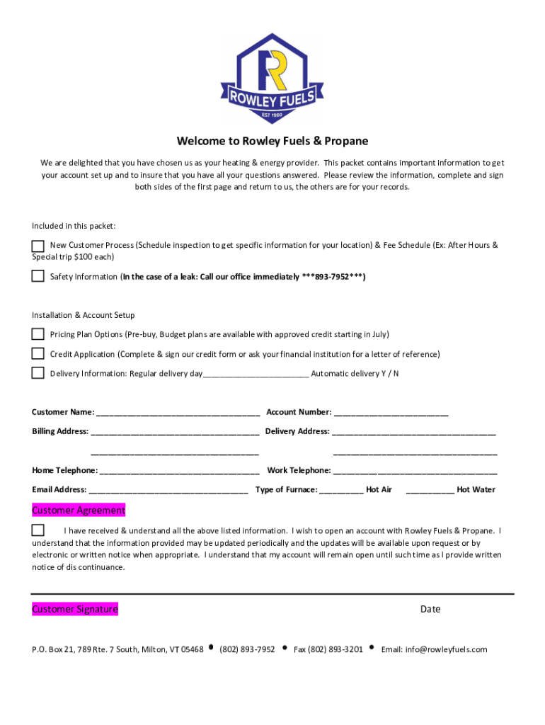 Fillable Online to Rowley Fuels & Propane Fax Email Print