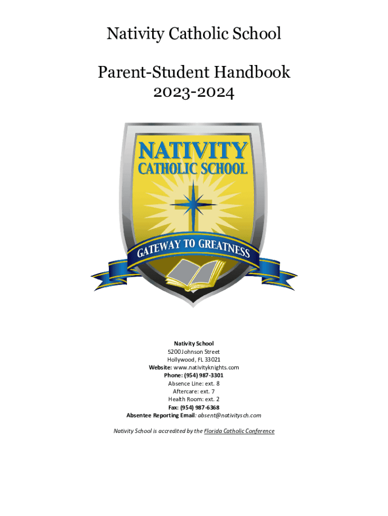 Fillable Online Parent/Student Handbook Nativity School Fax Email