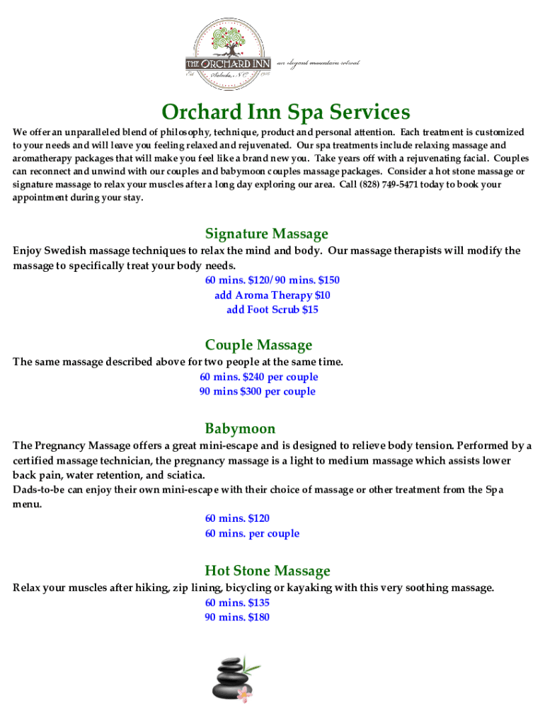 Fillable Online The Orchard InnA Historic Bed & Breakfast in Saluda, NC