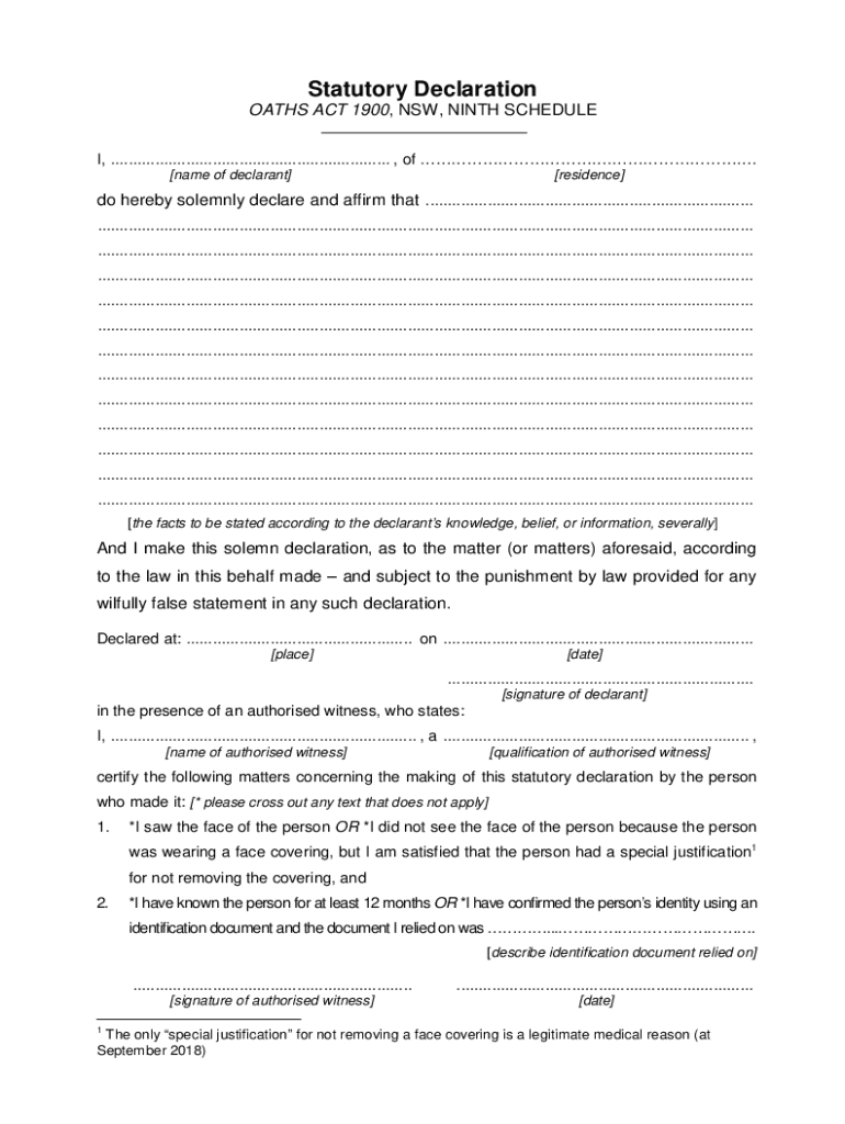 statutory declaration form nsw Preview on Page 1