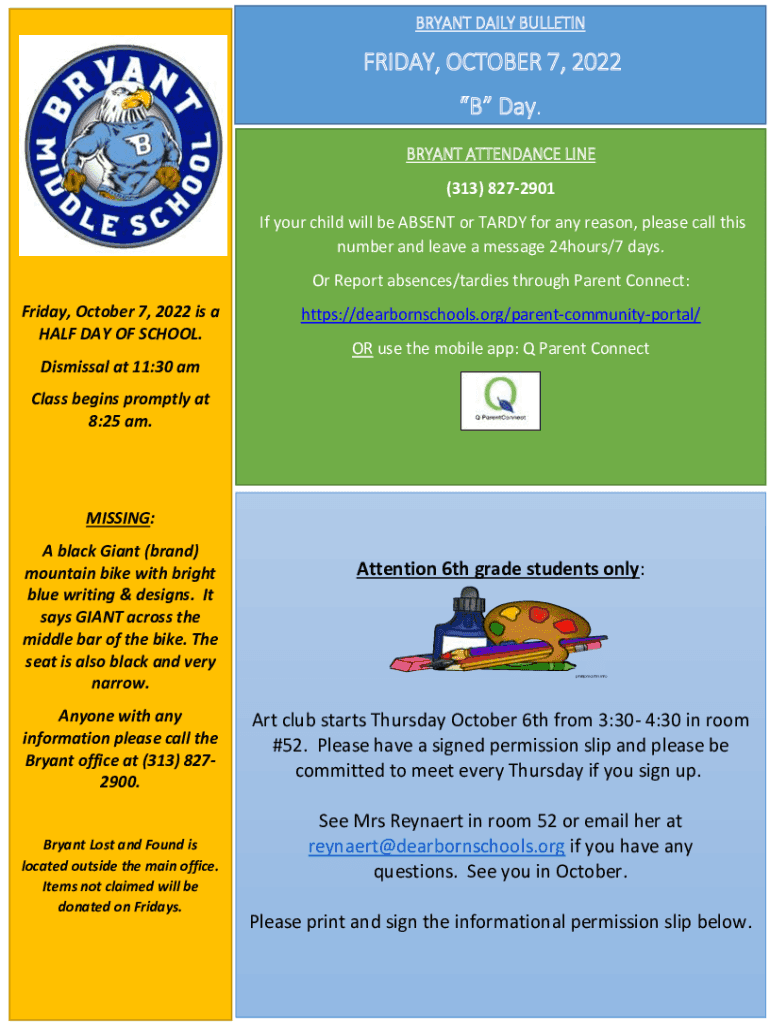 Fillable Online bryant dearbornschools FRIDAY, OCTOBER 7, 2022 B Day