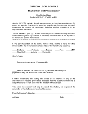 immunization exemption request - Chardon Local Schools