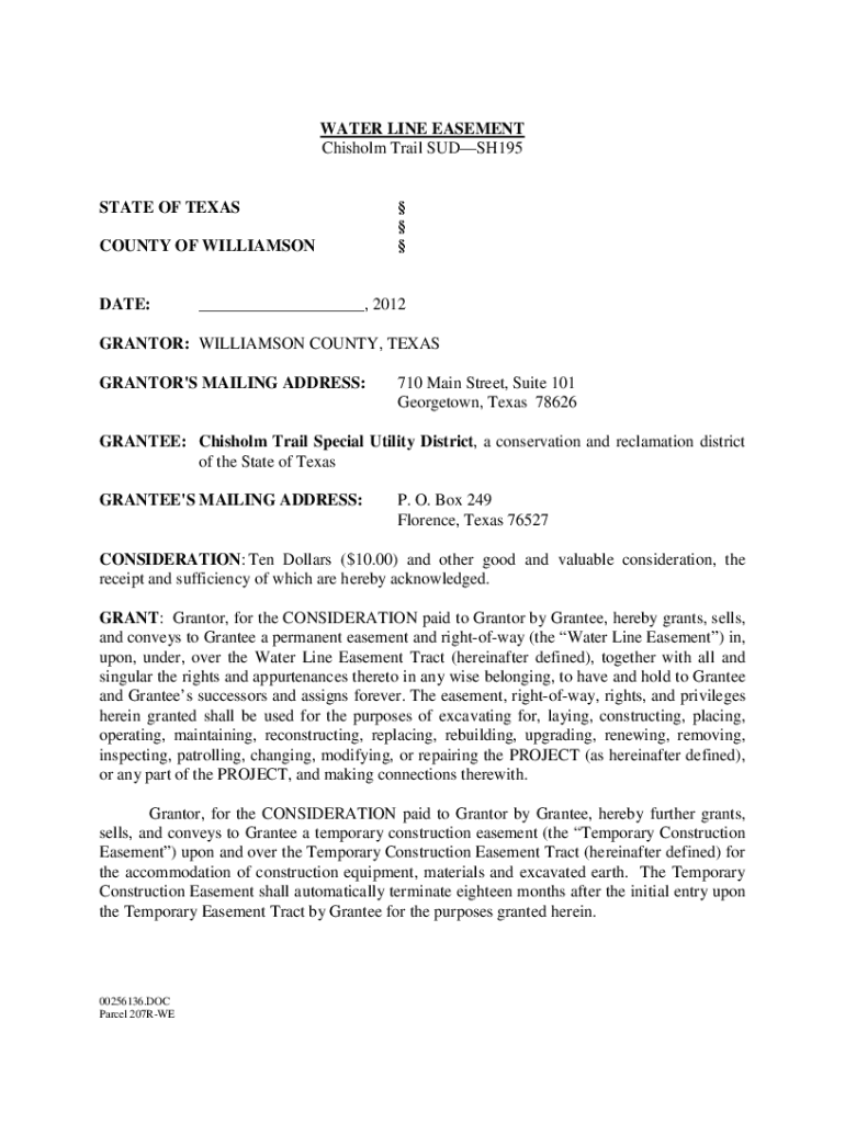 Fillable Online Chisholm Trail SUD Waterline Easement for SH 195