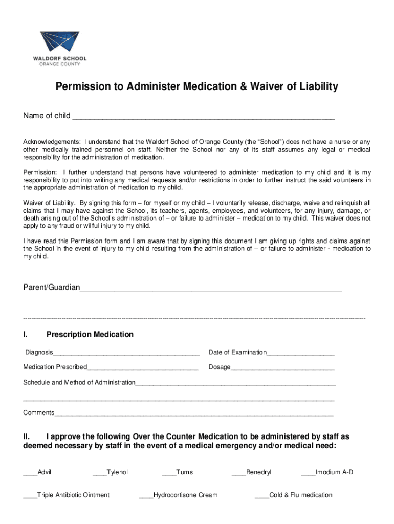 Fillable Online Child Care Medication Authorization Form DCYF Fax