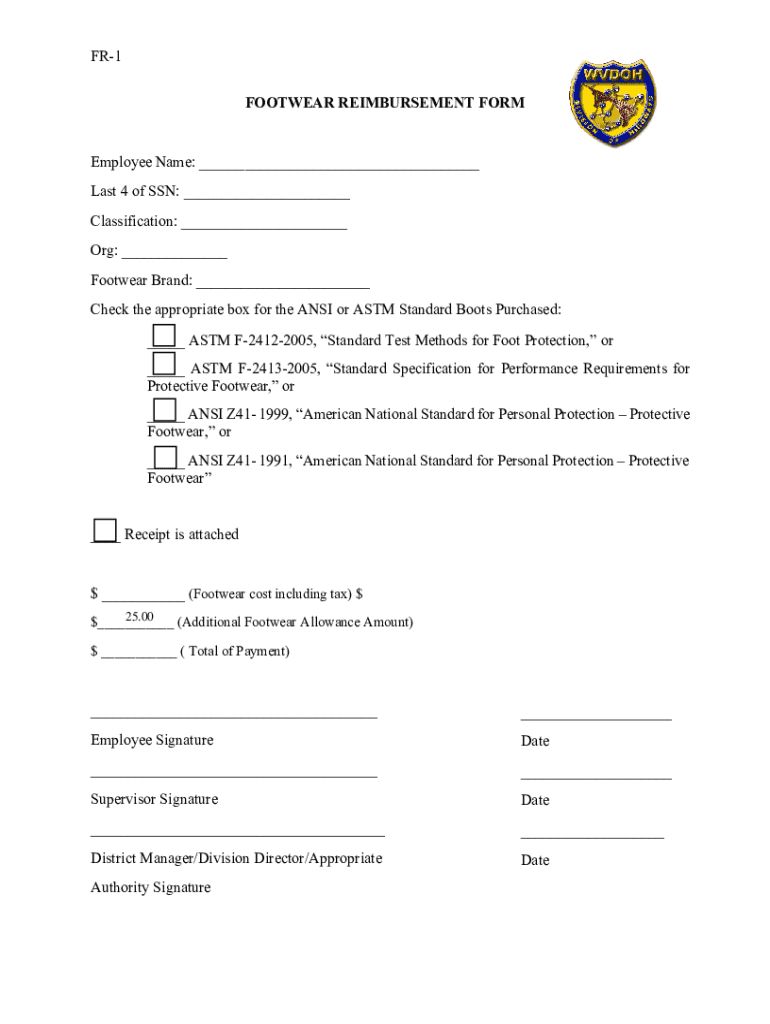 Fillable Online transportation wv fr1 footwear reimbursement form Fax Email Print pdfFiller