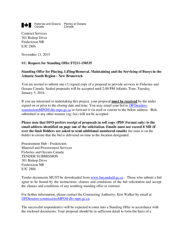 Fillable Online Request for Standing Offer F5211150535 Standing Fax Email Print pdfFiller