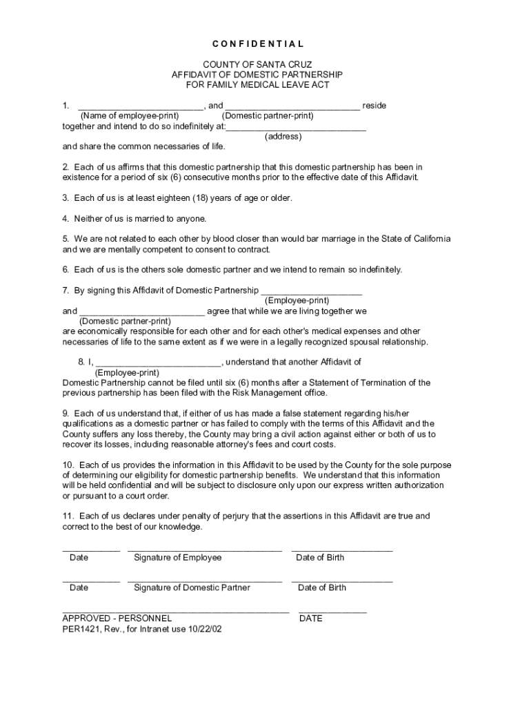 Fillable Online sccounty01 co santa-cruz ca Domestic Partner Affidavit ...