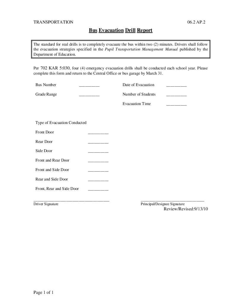 Bus Evacuation Drill Sheet Mason County Schools Preview on Page 1