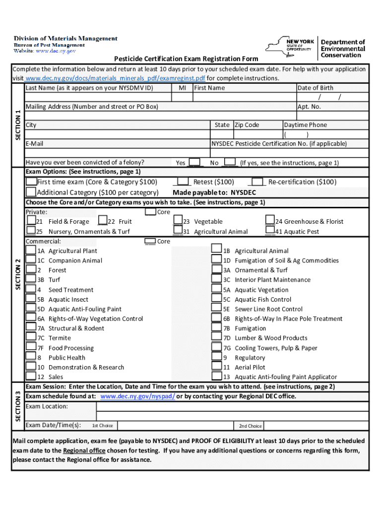Fillable Online Pesticide Certification Exam Registration Form. Pesticide Certification Exam