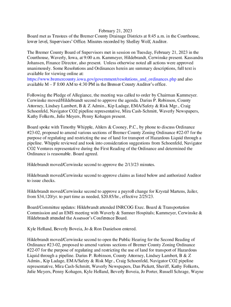 Fillable Online Bremer county board of supervisors Fax Email Print