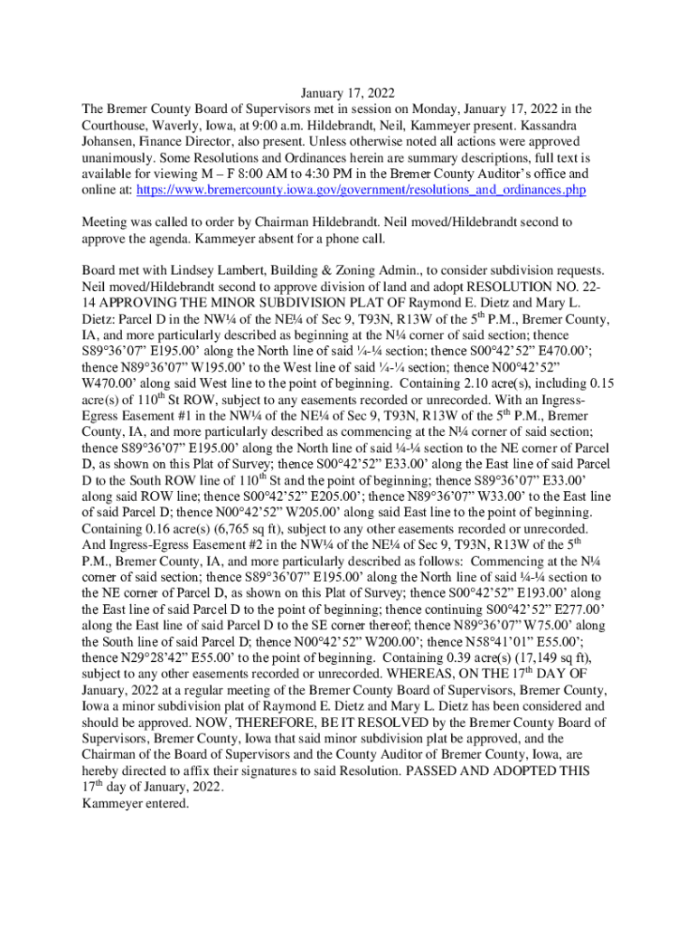 Fillable Online Bremer County supervisors set Feb. 13 hearing on