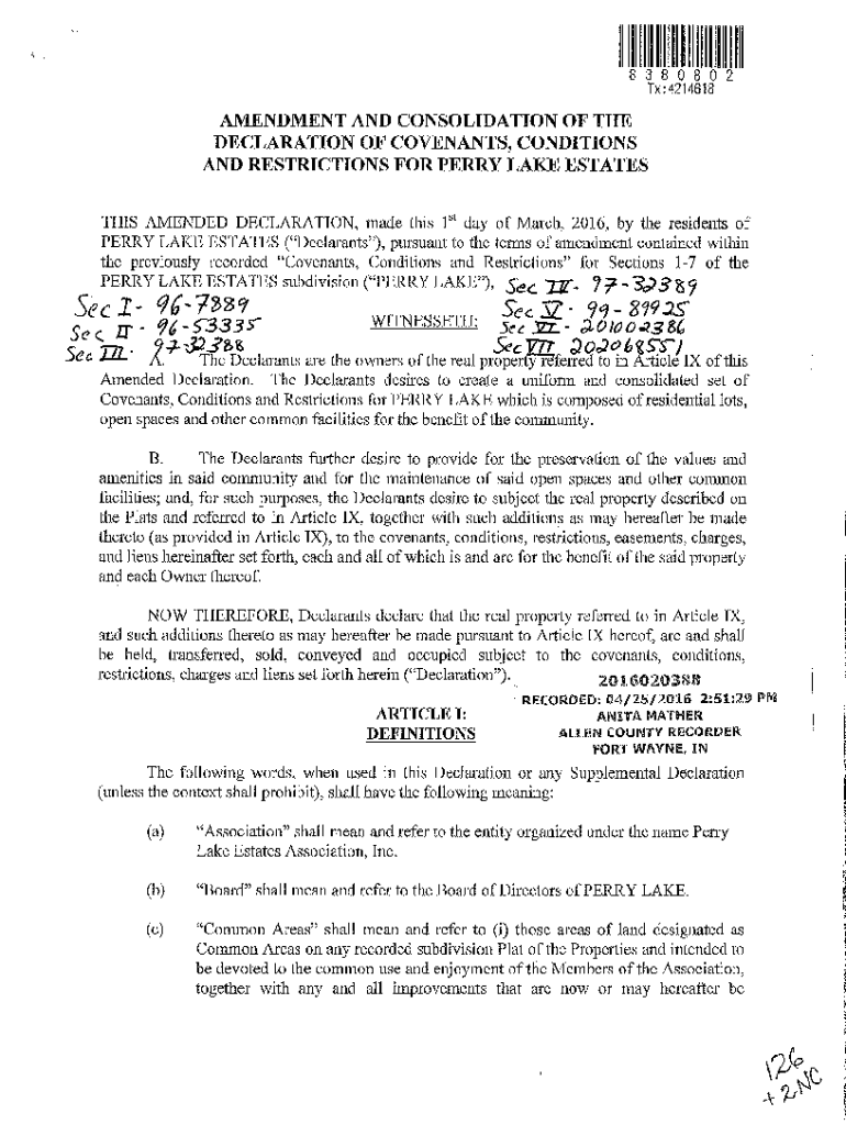 Fillable Online amendment of declaration of covenants, conditions and Fax Email Print pdfFiller