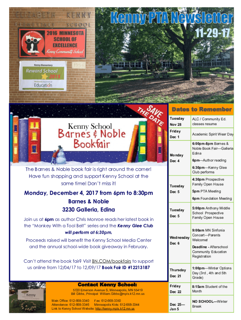 Fillable Online kenny mpls k12 mn Dates to Remember Holidays and PA