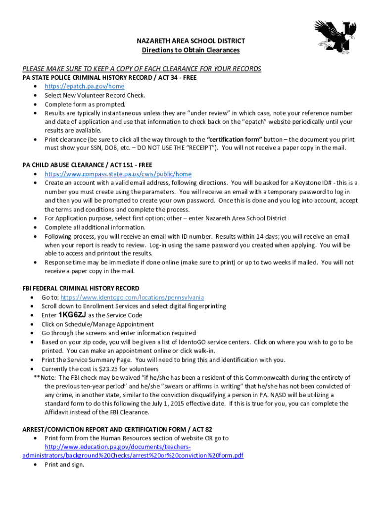 Fillable Online Volunteer Clearance Instructions 083023.pdf Fax Email
