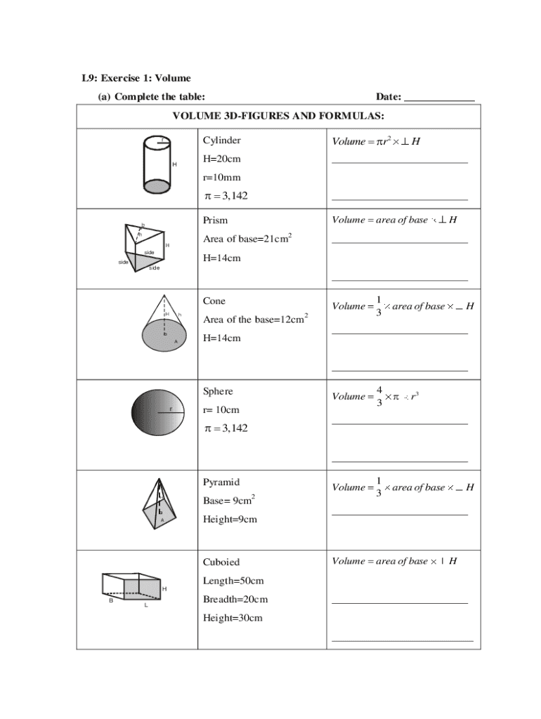Fillable Online Volume And Surface Area Of 3D Shapes Fax Email Print