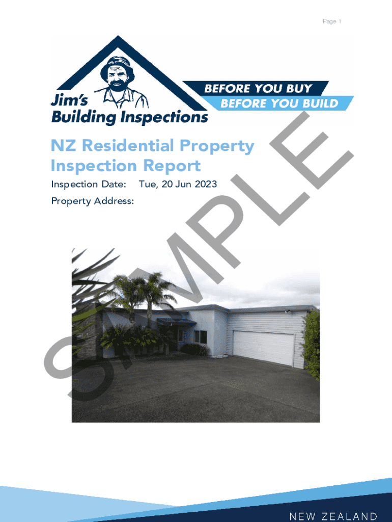 NZ Residential Property Inspection Report - Jim's Building Inspections Preview on Page 1