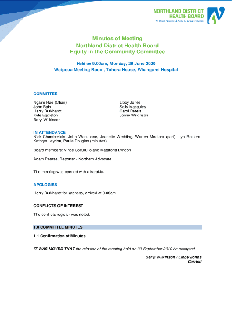 Fillable Online northland district health board equity in the community