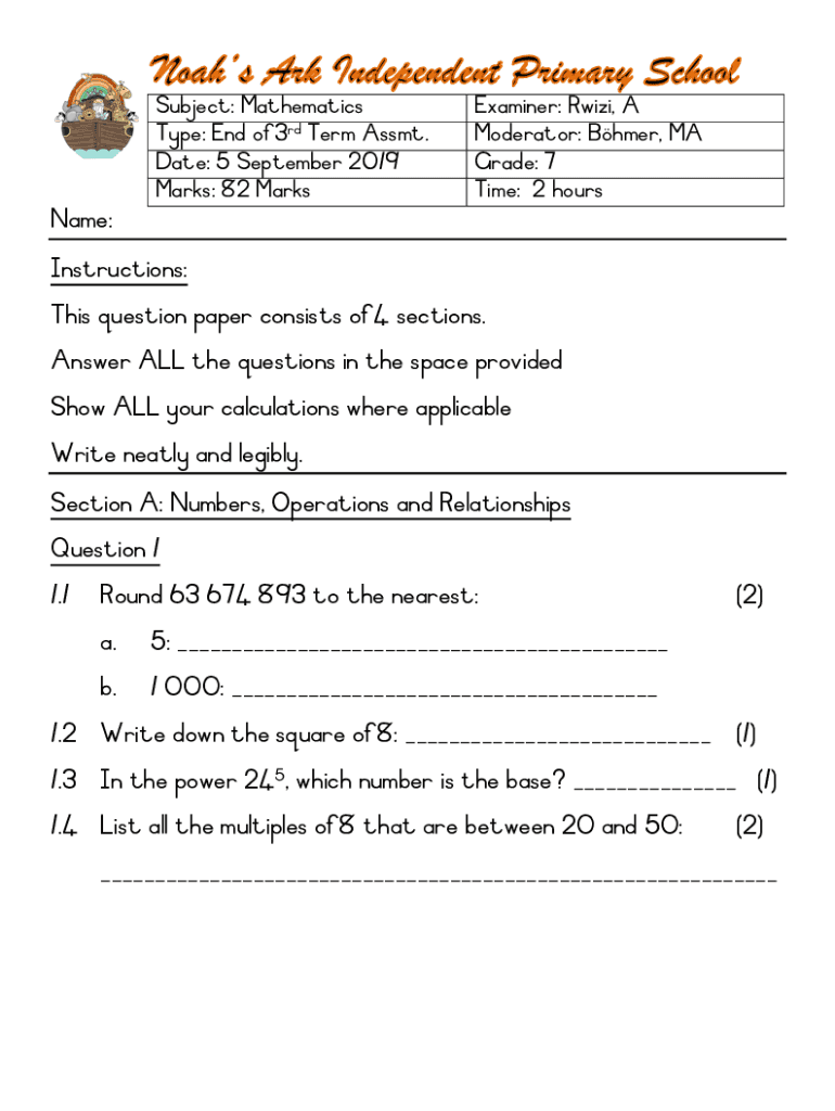 Fillable Online XII. Mathematics, Grade 7 - RI Department of Education ...