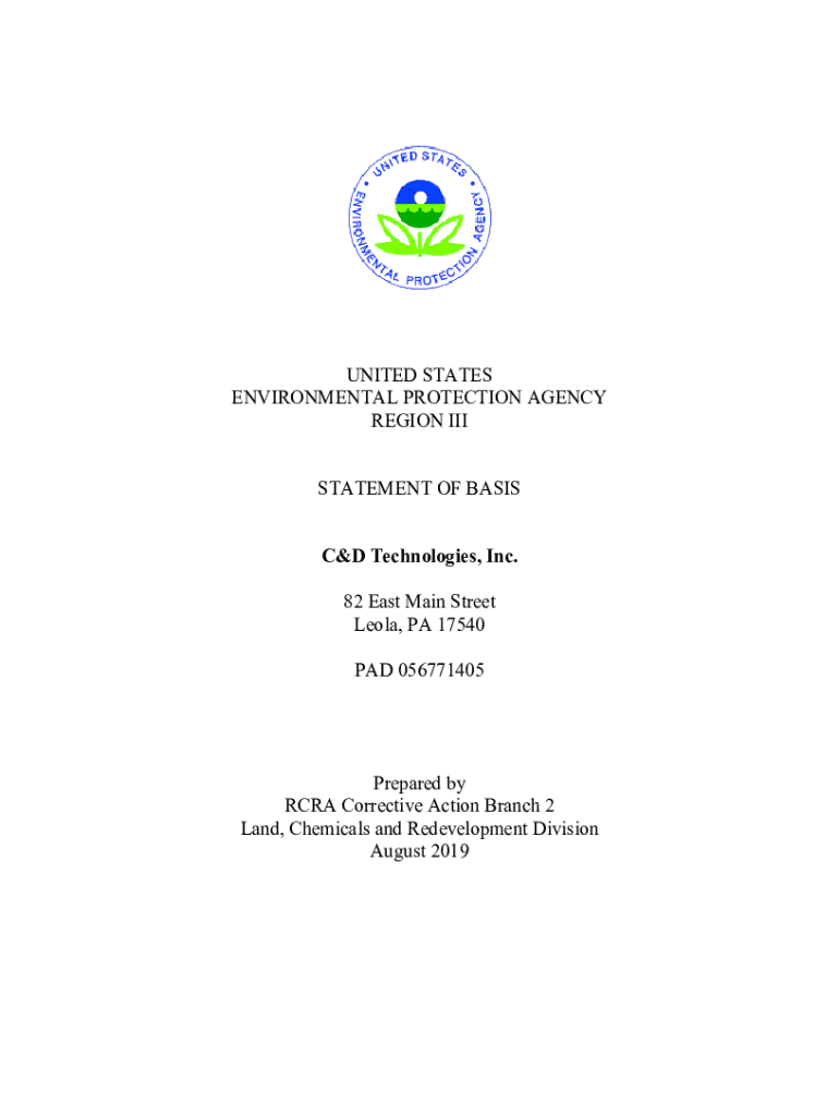 Fillable Online EPA Region 3 RCRA Corrective Action Statement of Basis