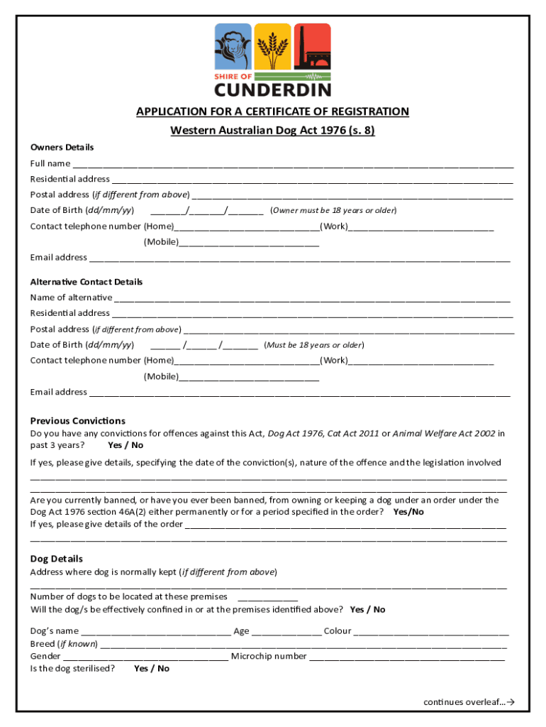 Fillable Online Western Australian Dog Act 1976 Form 4 Dog Registration
