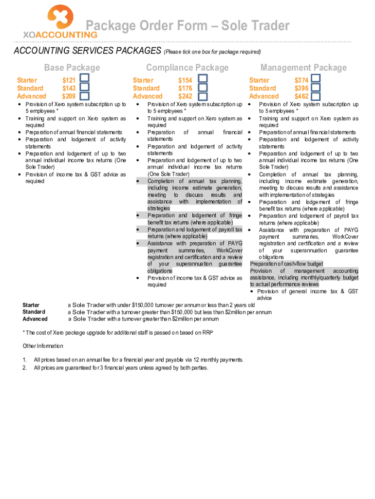 Fillable Online Package Order FormSole Trader Fax Email Print - pdfFiller