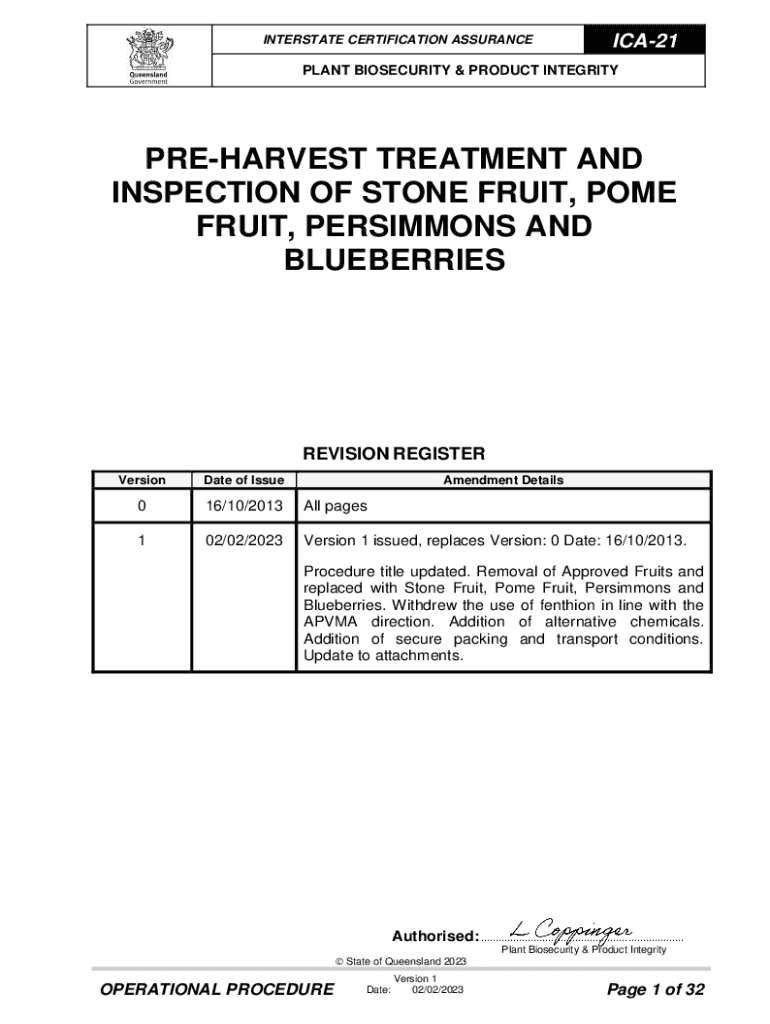 Fillable Online interstatequarantine org ICA21 Preharvest Treatment