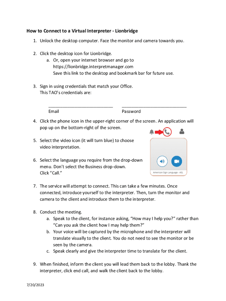 Fillable Online How to Connect to a Virtual Interpreter Lionbridge