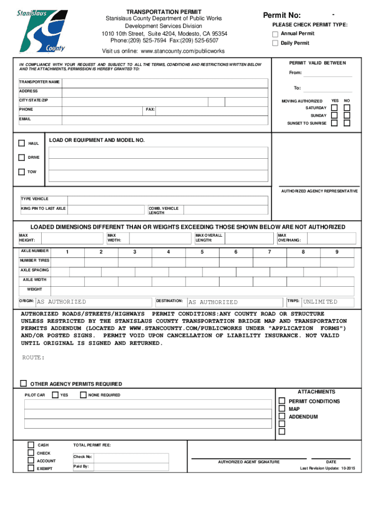 Fillable Online co stanislaus ca Applications & Forms Public Works
