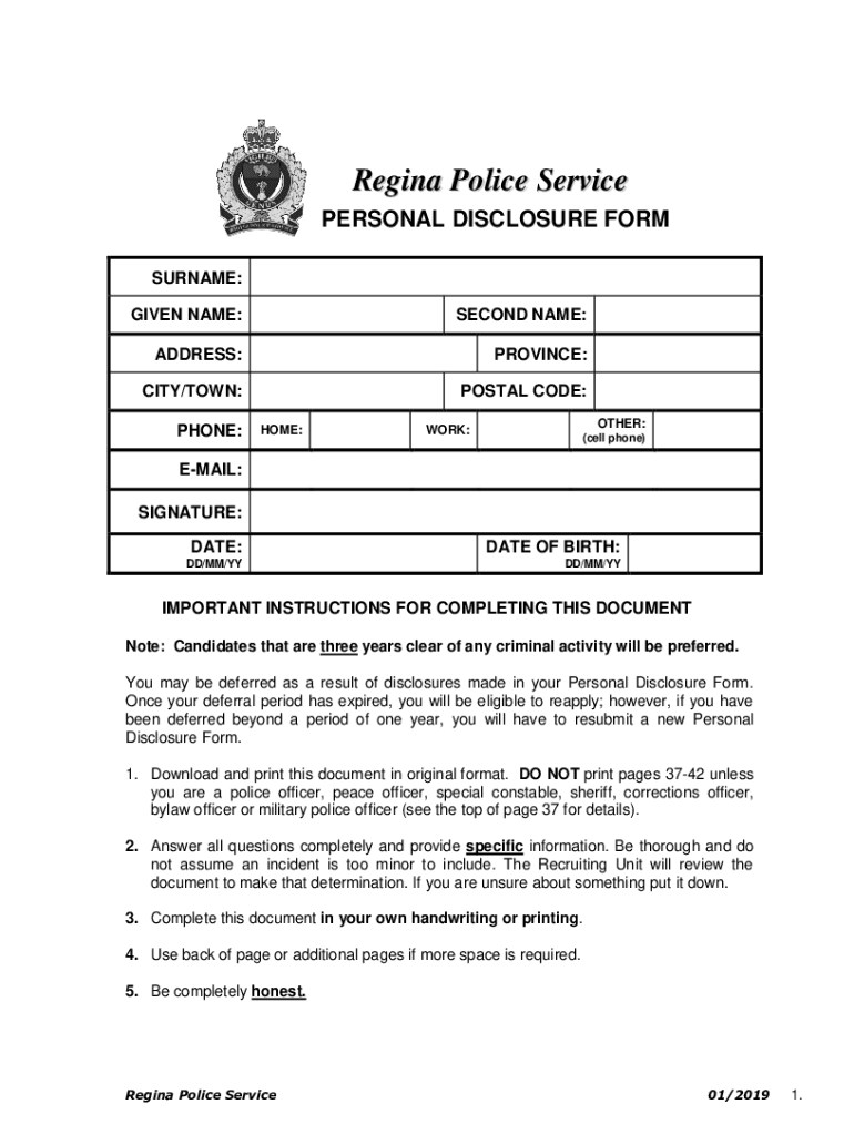 police service personal disclosure Preview on Page 1