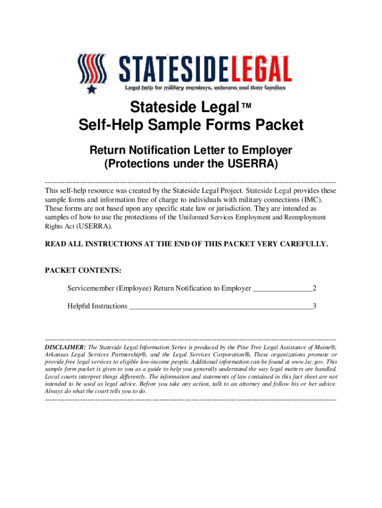 Fillable Online statesidelegal Self-Help Sample Letter Packet Preview on Page 1