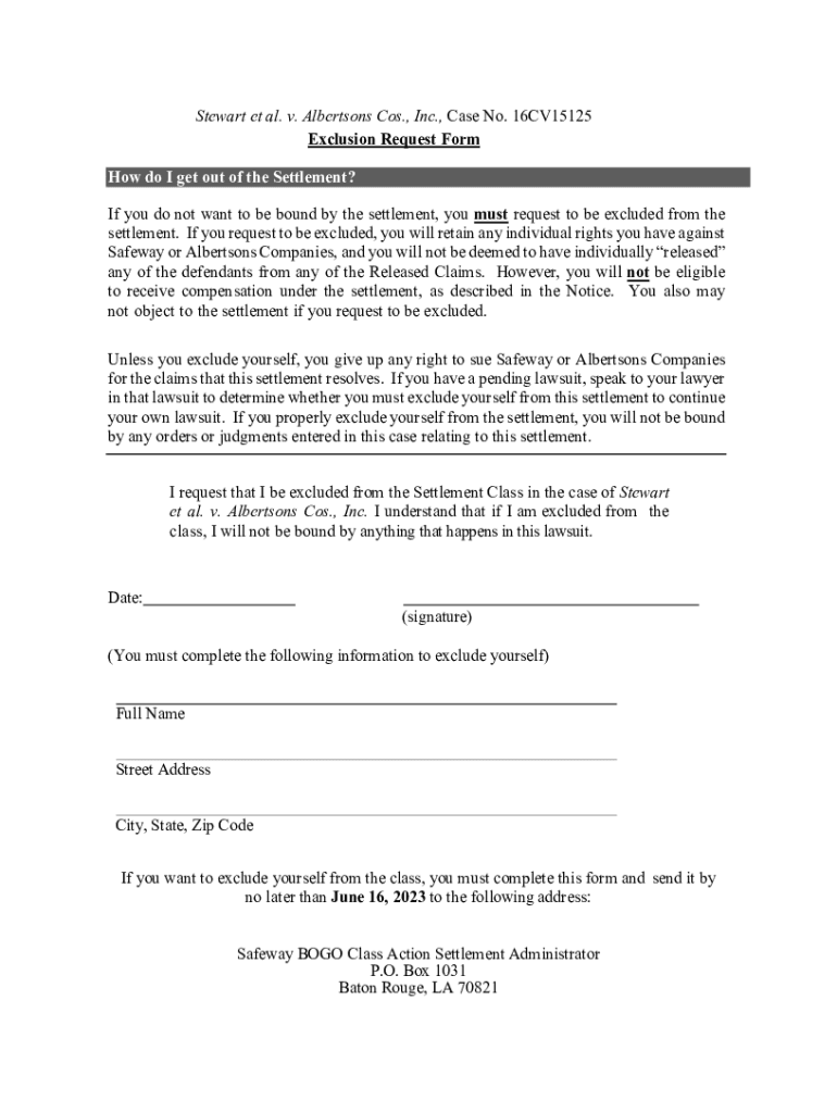 Fillable Online Submit a ClaimStewart et al. v. Albertsons Cos., Inc ...