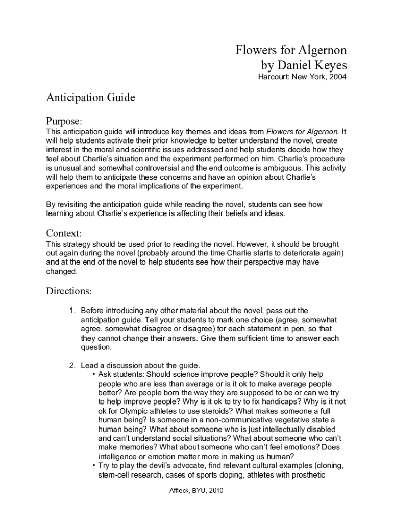 Fillable Online Episode 67, Flowers for Algernon (Part I Daniel Keyes