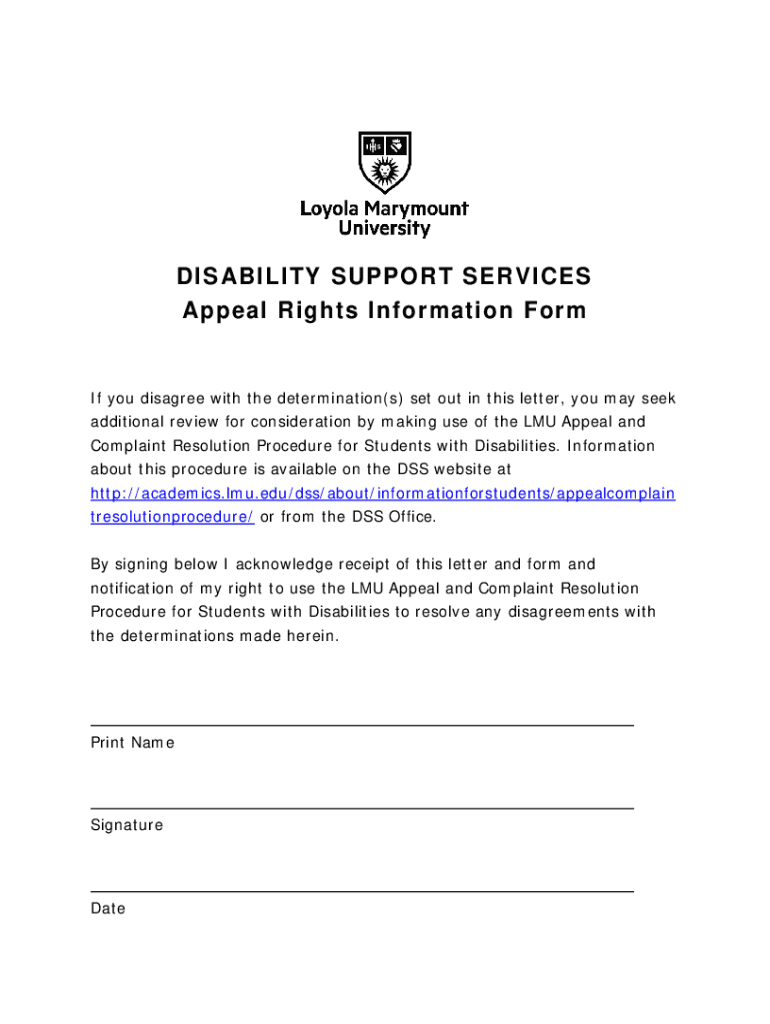 Fillable Online Disability Support Services Appeal Rights Information Form Fax Email Print
