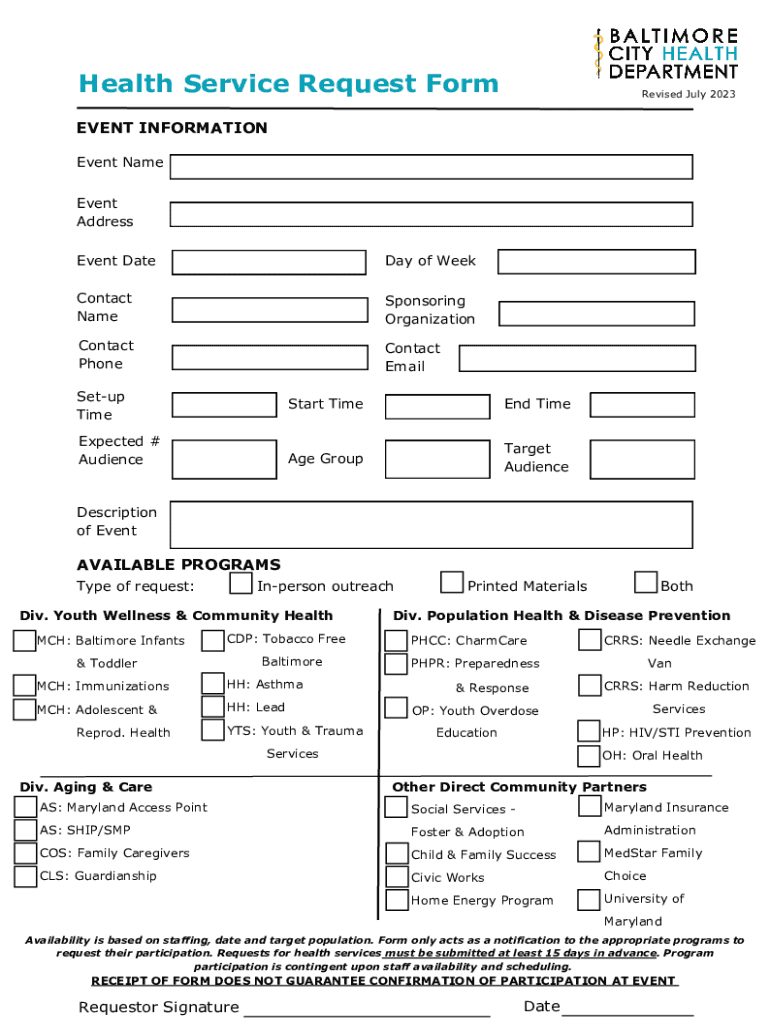 Fillable Online Health Service Request Form Fax Email Print - pdfFiller