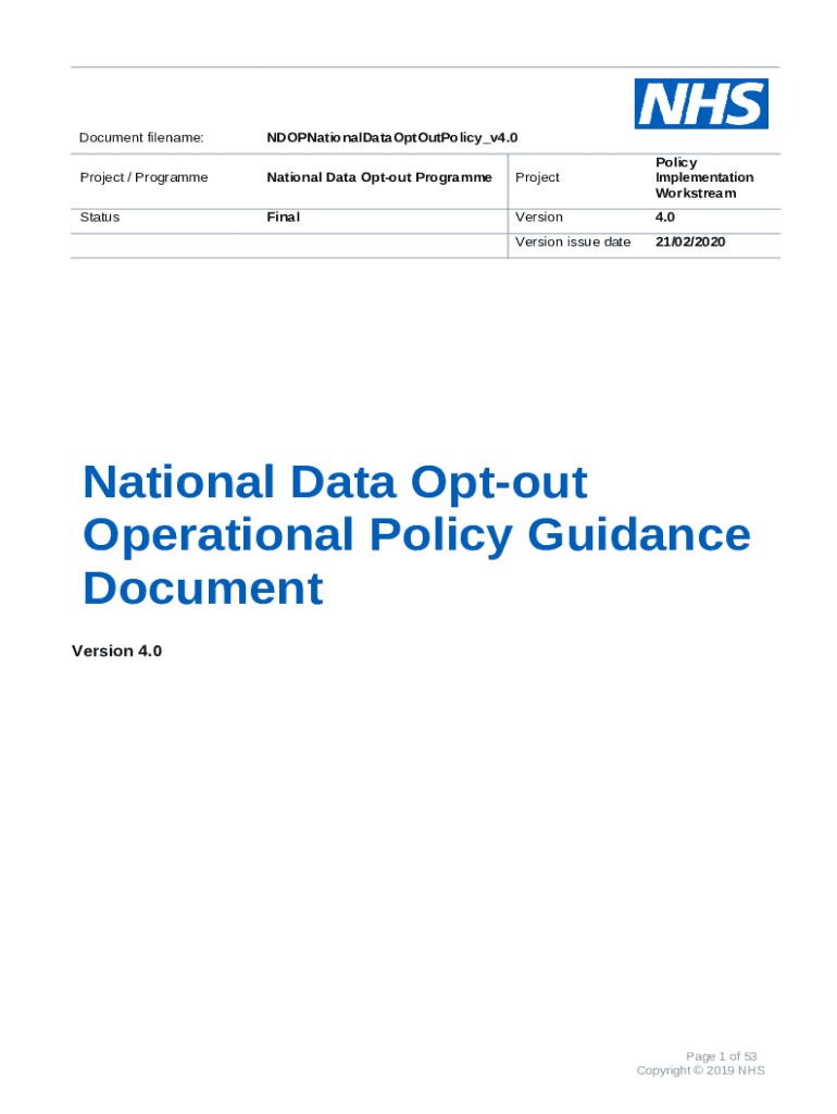 National Data Opt-out Operational Policy Guidance ... Doc Template ...