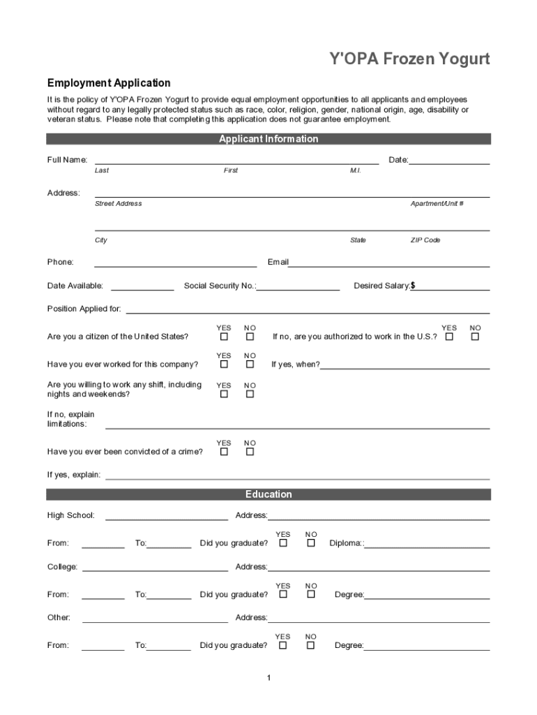 Fillable Online APPLICATION FOR USWIRL FROZEN YOGURT Fax Email Print pdfFiller