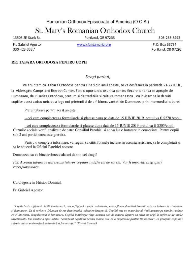 Fillable online parishesthe romanian orthodox episcopate of america fax
