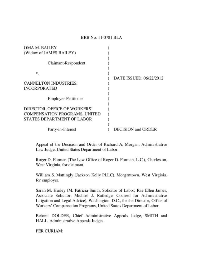 Fillable Online 110781 Mrs. Oma Mae Bailey v. Cannelton Industries