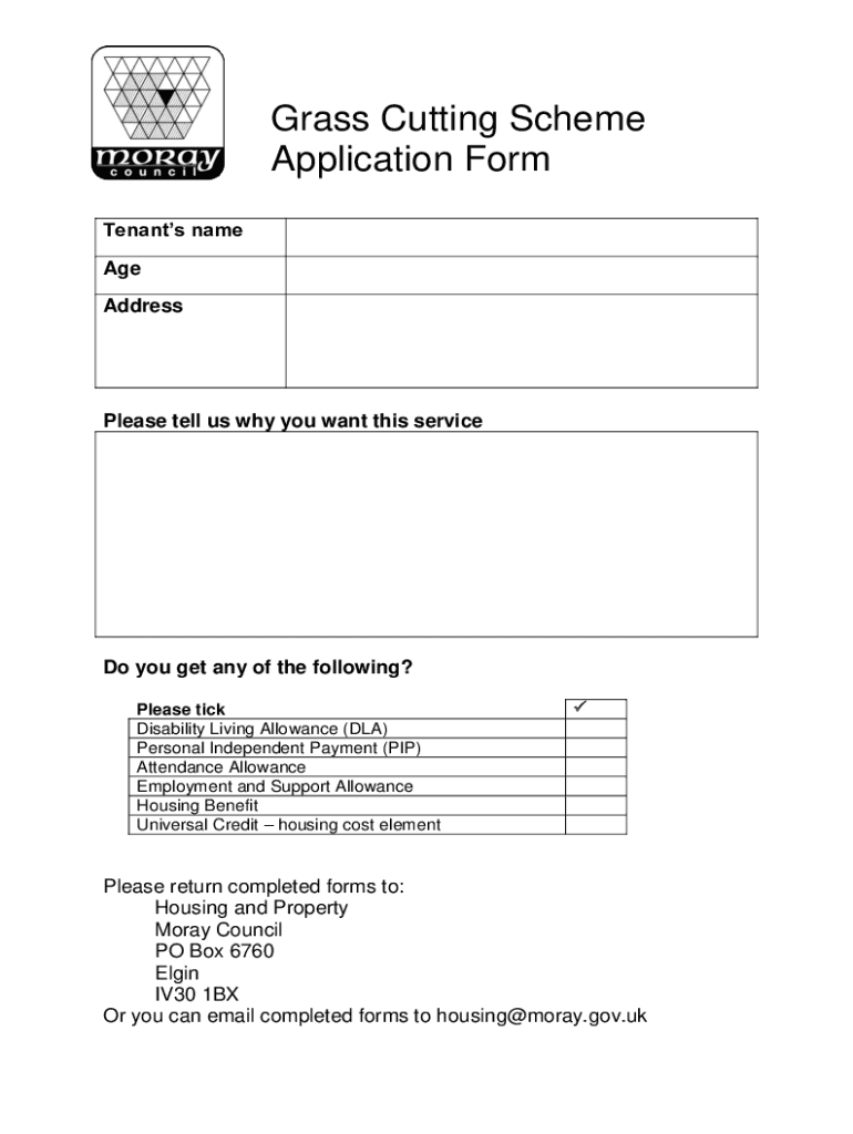 Fillable Online Moray Council Housing. Grass Cutting Scheme Application