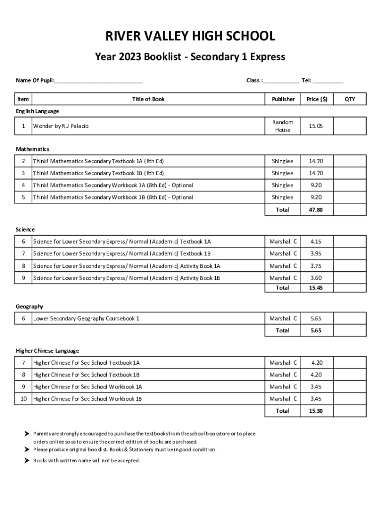 Fillable Online River Valley High School, Singapore (Official) Fax