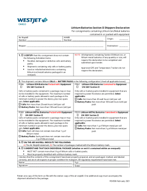 Fillable Online Lithium batteries section II shippers declaration Fax ...