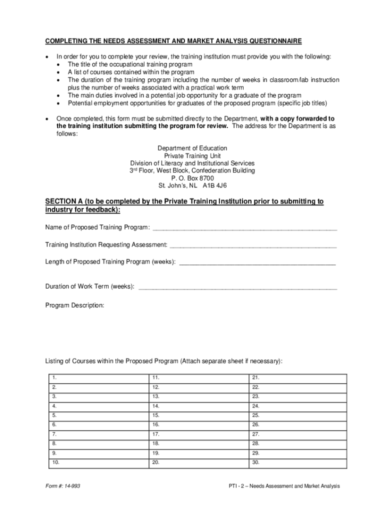 Fillable Online NEEDS ASSESSMENT AND MARKET ANALYSIS ... Fax Email ...