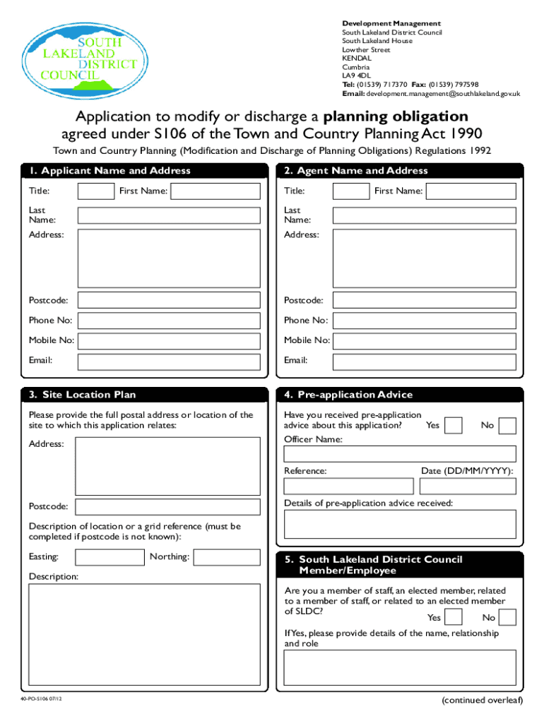 Fillable Online SOUTH LAKELAND DISTRICT COUNCIL PLANNING Fax Email
