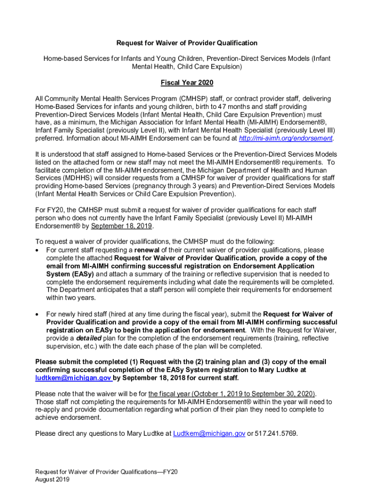 Fillable Online Request for Waiver of Provider Qualification, Infant ...